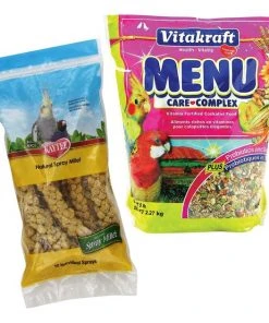 Kaytee||Vitakraft Kaytee Natural Spray Millet Bird Treats, 12 count & Vitakraft Menu Care Complex Cockatiel Food, 5-lb bag