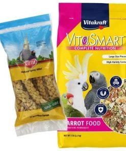 Kaytee||Vitakraft Kaytee Natural Spray Millet Bird Treats, 12 count & Vitakraft VitaSmart Complete Nutrition Parrot Food, 7-lb bag