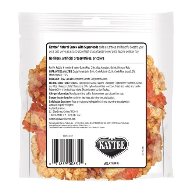 Kaytee Natural Snack with Superfoods Carrot & Apple Blend Small Pet Treats, 2.5-oz bag - Image 6